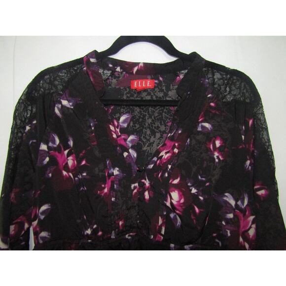 ELLE Women’s Large Blouse Lot 2 Lace Floral Tunic Tops Purple & Green Black Goth - Picture 2 of 10
